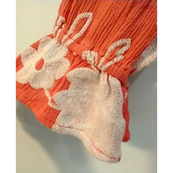 Liv Los Angeles Women Boho Peasant Ruffle Top Embroidered Coral Orange - Med - Picture 3 of 10